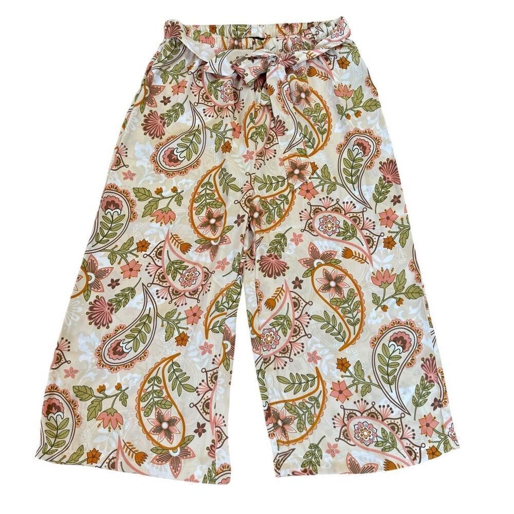Harve Benard elastic waist wide leg cropped paisley pants size L
